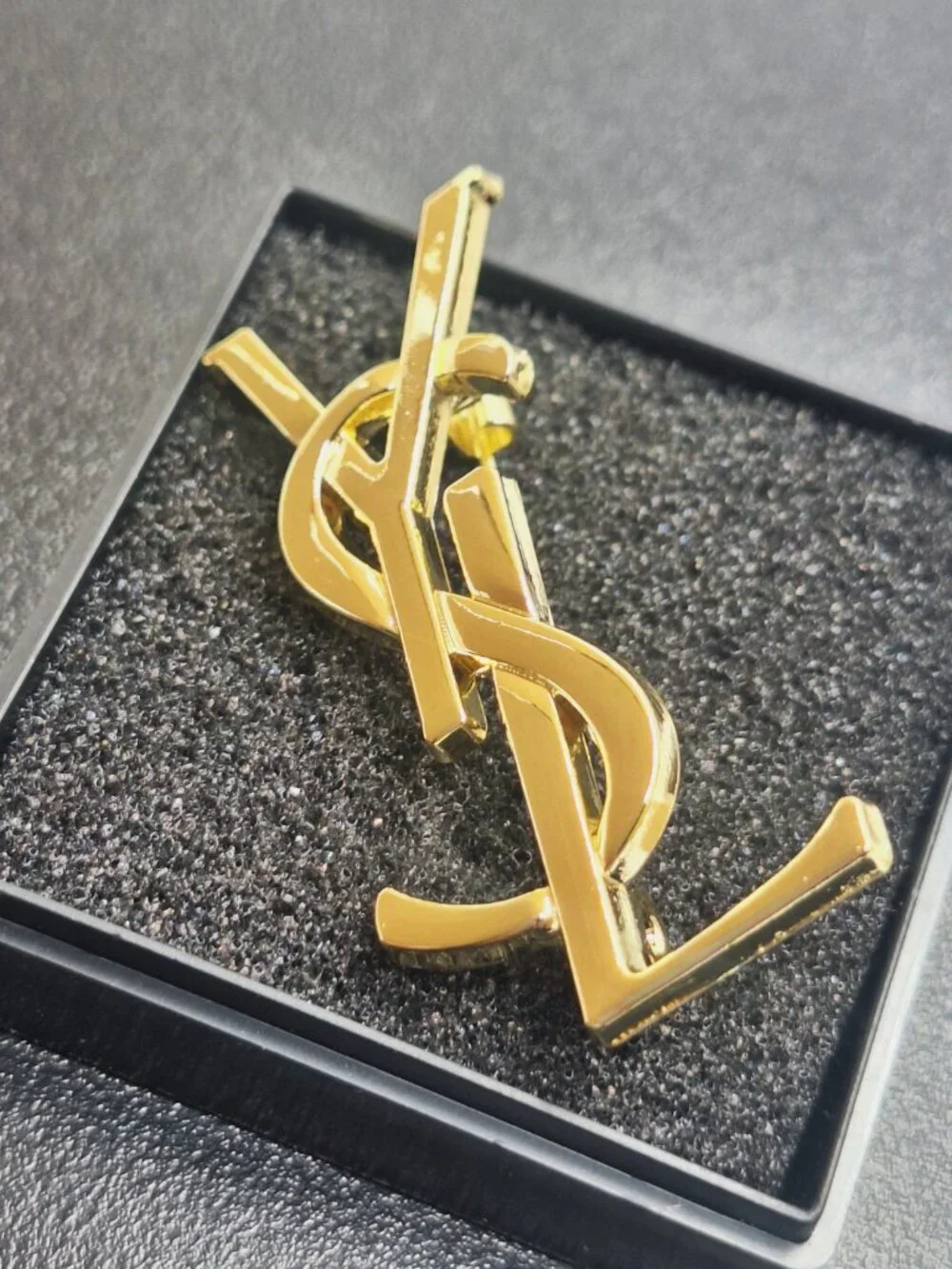 Vintage Gold Yves Saint Laurent YSL Brooch Employee Appreciation Lapel Pin Small